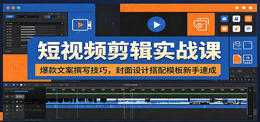 短视频剪辑实战课:爆款文案撰写技巧,封面设计搭配模板新手速成-猴哥VIP资源站