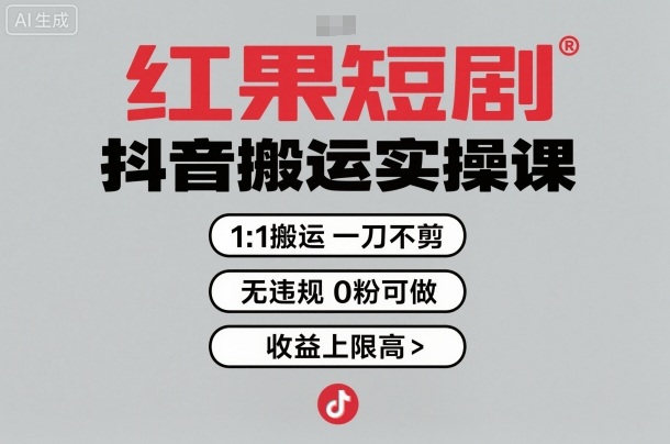 红果短剧拉新之抖音搬运实操课，1：1搬运，一刀不剪，无违规，0粉可做，收益上限高-猴哥VIP资源站