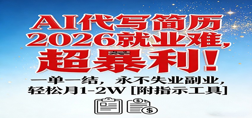 AI代写简历，2026就业难，超暴利！一单一结，永不失业副业，轻松月1-2W【附指令工具】-猴哥VIP资源站