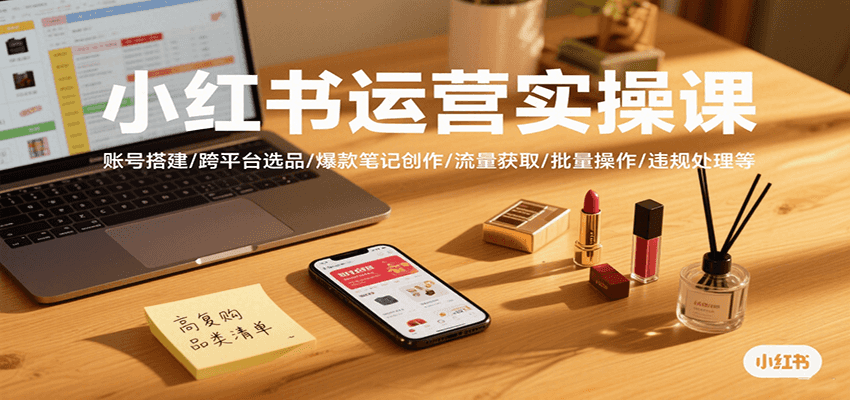 小红书运营实操课，账号搭建/跨平台选品/爆款笔记创作/流量获取/批量操作/违规处理等-猴哥VIP资源站