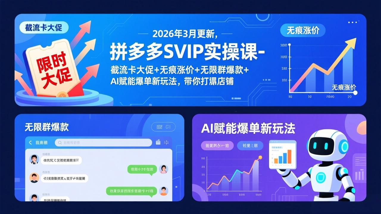 拼多多SVIP实操课-26年3月,截流卡大促+无痕涨价+无限群爆款+AI赋能爆单新玩法,带你打爆店铺-猴哥VIP资源站