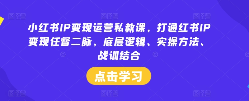 小红书IP变现运营私教课，打通红书IP变现任督二脉，底层逻辑、实操方法、战训结合-猴哥VIP资源站