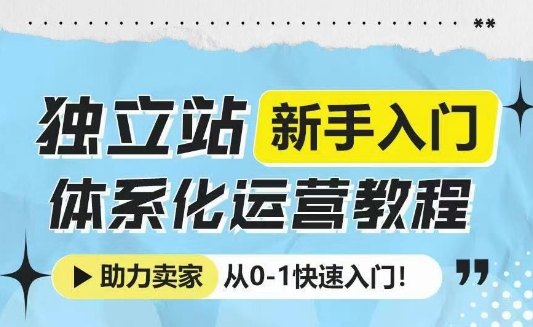 独立站新手入门体系化运营教程，助力独立站卖家从0-1快速入门!-猴哥VIP资源站