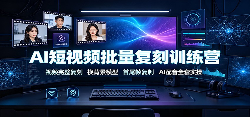 AI短视频批量复刻训练营：视频完整复刻，换背景模型、首尾帧复制、AI配音全套实操-猴哥VIP资源站