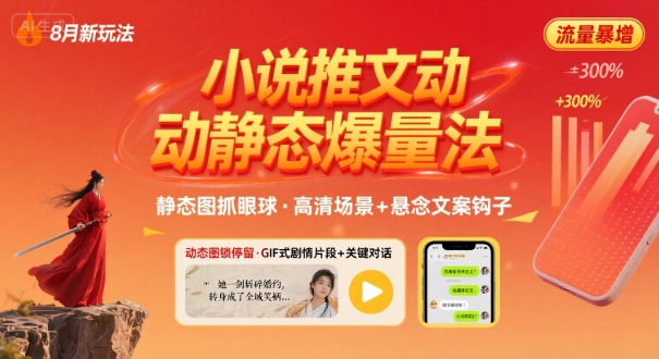 8月小说推文全新玩法,动静态图片+搭配小说文案爆量玩法-猴哥VIP资源站