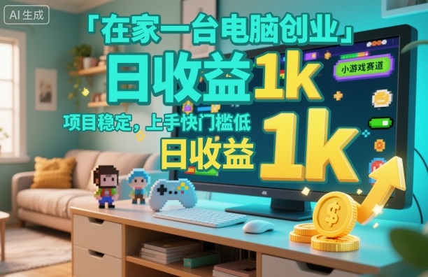 在家一台电脑创业，小游戏赛道，项目稳定，上手快门槛低，日收益1k+【揭秘】-猴哥VIP资源站