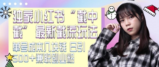 最新小红书截流玩法 独家截中截 单号成本几块钱 日引500+CY粉JZ粉-猴哥VIP资源站