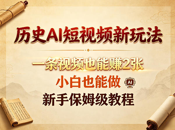 历史AI短视频新玩法，一条视频也能賺2张，小白也能做，新手保姆级教程-猴哥VIP资源站