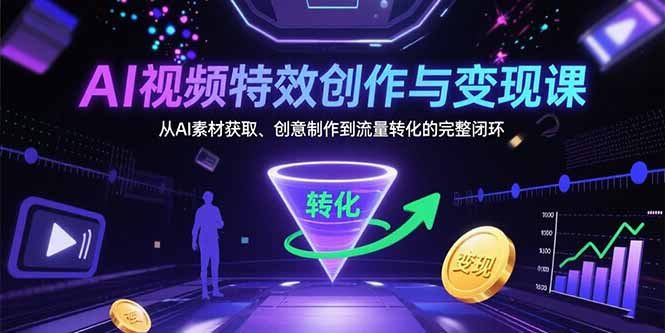AI视频特效创作与变现课:从AI素材获取、创意制作到流量转化的完整闭环-猴哥VIP资源站