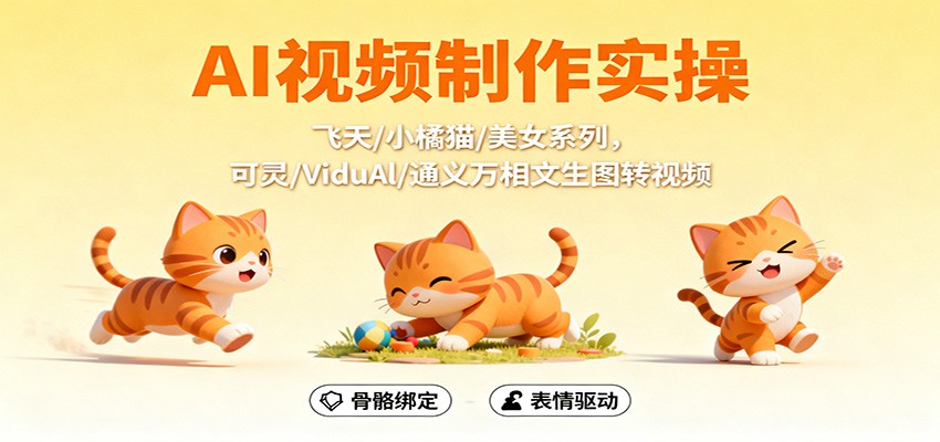 AI视频制作实操，飞天/小橘猫/美女系列，可灵/ViduAl/通义万相文生图转视频-猴哥VIP资源站