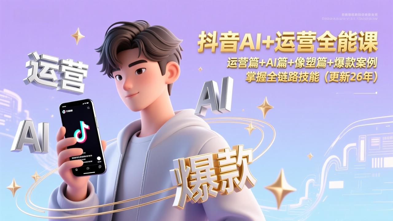抖音AI+运营全能课,运营篇+AI篇+像塑篇+爆款案例,掌握全链路技能(更新26年-猴哥VIP资源站