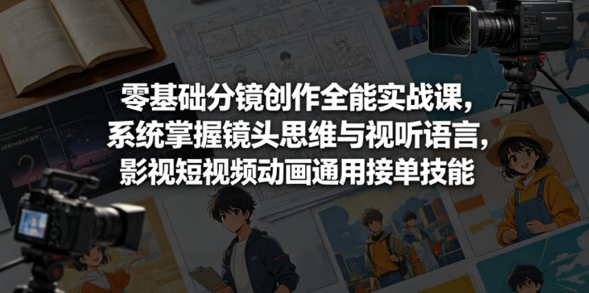 零基础分镜创作全能实战课，系统掌握镜头思维与视听语言，影视短视频动画通用接单技能-猴哥VIP资源站