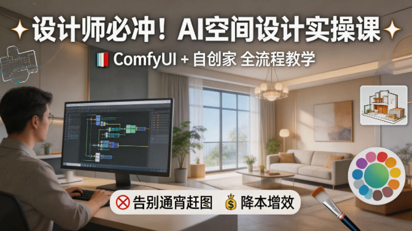 设计师必冲！AI空间设计实操课，ComfyUI+自创家全教学，告别通宵赶图，降本增效-猴哥VIP资源站