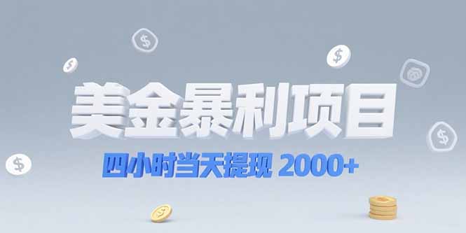 美金暴利项目,四小时当天提现 2000+机会留给会选赛道的人-猴哥VIP资源站