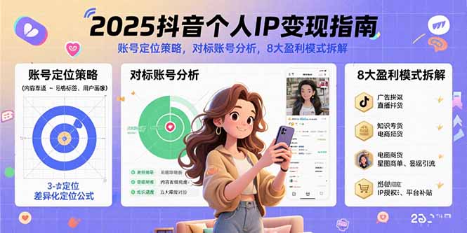 2025抖音个人IP变现指南，账号定位策略，对标账号分析，8大盈利模式拆解-猴哥VIP资源站