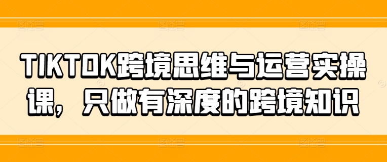 TIKTOK跨境思维与运营实操课，只做有深度的跨境知识-猴哥VIP资源站