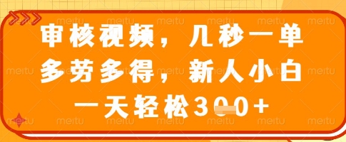 审核视频,几秒一单,多劳多得,新人小白一天轻松3张【揭秘】-猴哥VIP资源站