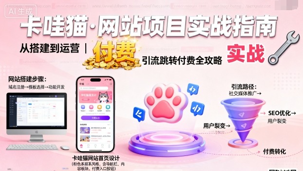 卡哇猫·网站项目，网站搭建与运营以及引流跳转付费-猴哥VIP资源站