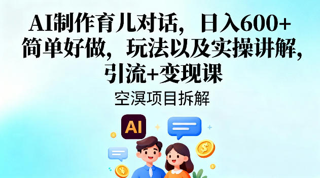 AI制作育儿对话,日入6张+,简单好做,玩法以及实操讲解,引流+变现课