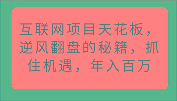 互联网项目天花板，逆风翻盘的秘籍，抓住机遇，年入百万-猴哥VIP资源站