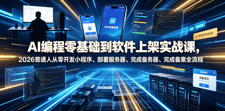 AI编程零基础到软件上架实战课,2026普通人从零开发小程序、部署服务器、完成备案全流程项目落地教程-猴哥VIP资源站