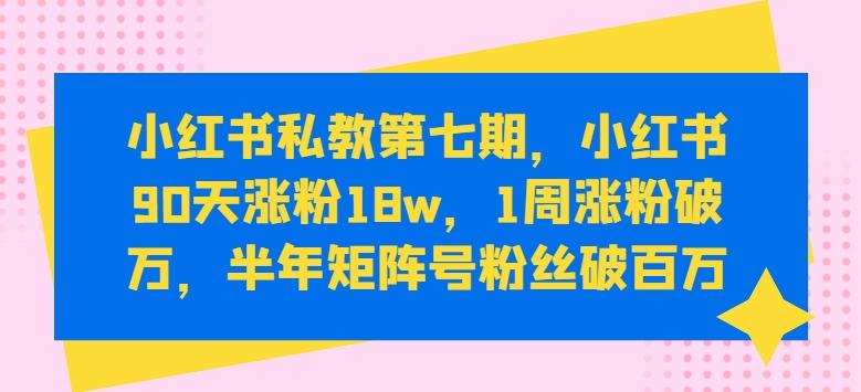 小红书私教第七期，小红书90天涨粉18w，1周涨粉破万，半年矩阵号粉丝破百万-猴哥VIP资源站