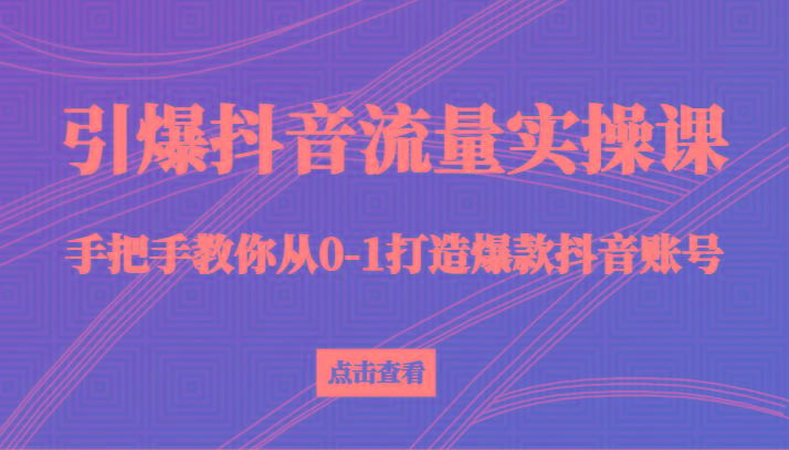 引爆抖音流量实操课，手把手教你从0-1打造爆款抖音账号(27节课)-猴哥VIP资源站