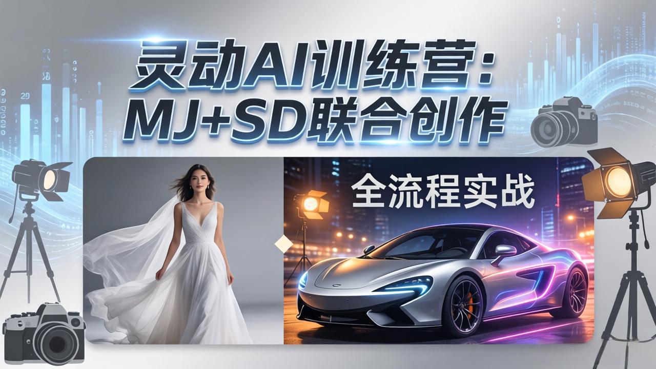灵动AI训练营-3.0课程：MJ+SD联合创作，从婚纱大片到汽车广告，摄影后期全流程实战-猴哥VIP资源站