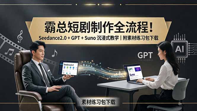 霸总短剧制作全流程！Seedance2.0 + GPT + Suno 沉浸式教学｜附素材练习包下载-猴哥VIP资源站