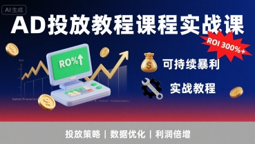 AD投放教程课程实战课，实现广告ROI300%+可持续暴利-猴哥VIP资源站