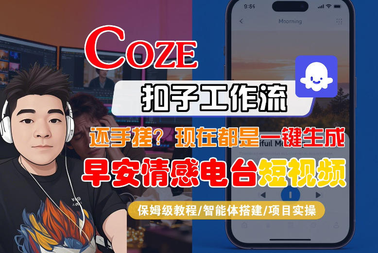 【Coze工作流搭建实操教程】【coze】早安情感电台日签视频还在手动做?用扣子工作流自动生成,省时90%-猴哥VIP资源站