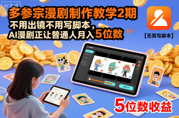 多参宗漫剧制作教学2期，不用出镜不用写脚本，AI漫剧正让普通人月入5位数(更新)-猴哥VIP资源站