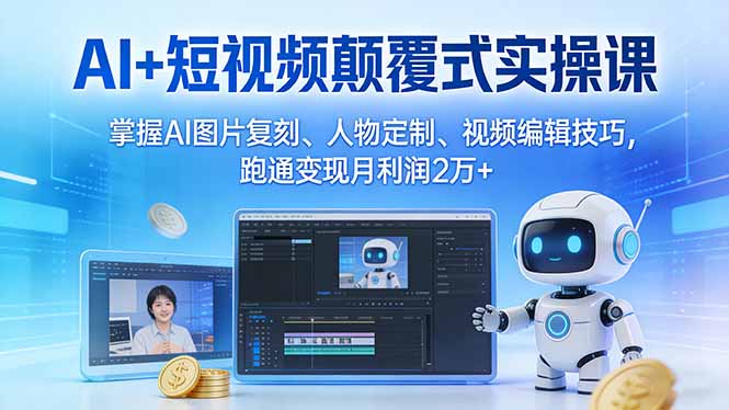 AI+短视频颠覆式实操课：掌握AI图片复刻、人物定制、视频编辑技巧，跑通变现月利润2万+-猴哥VIP资源站
