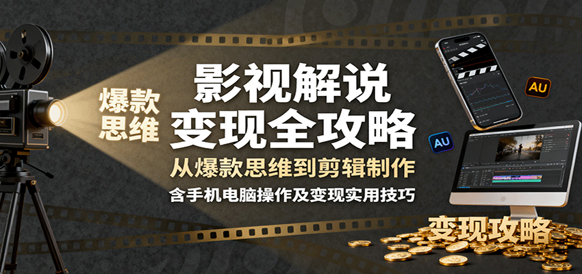 影视解说变现全攻略：从爆款思维到剪辑制作，含手机电脑操作及变现实用技巧-猴哥VIP资源站