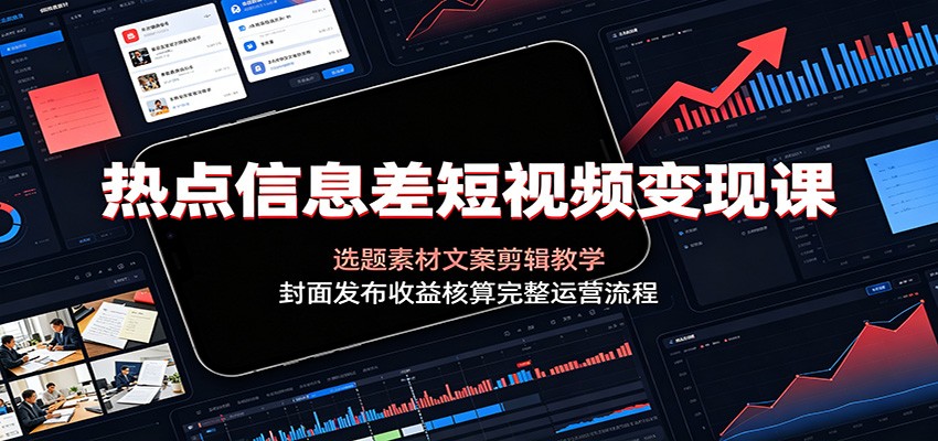 热点信息差短视频变现课：选题素材文案剪辑教学，封面发布收益核算完整运营流程-猴哥VIP资源站
