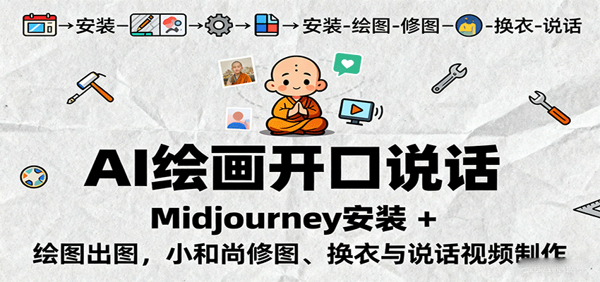 AI绘画开口说话，Midjourney安装 + 绘图出图，小和尚修图、换衣与说话视频制作-猴哥VIP资源站