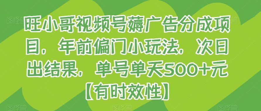 旺小哥视频号薅广告分成项目，年前偏门小玩法，次日出结果，单号单天500+元【有时效性】-猴哥VIP资源站