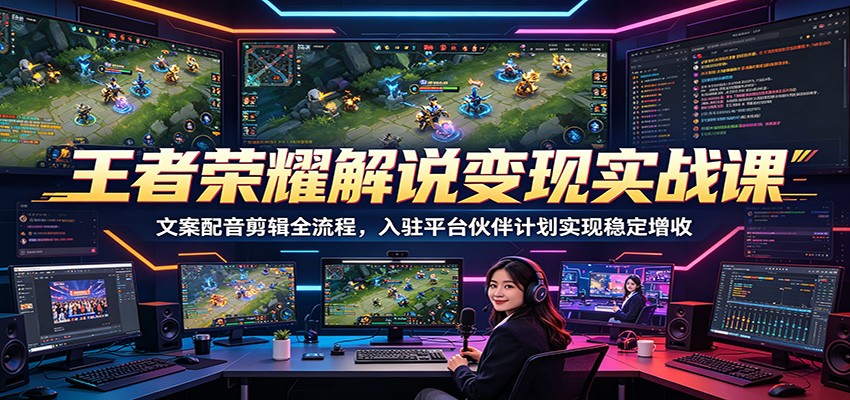 王者荣耀解说变现实战课：文案配音剪辑全流程，入驻平台伙伴计划实现稳定增收-猴哥VIP资源站
