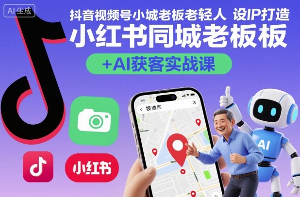 抖音视频号小红书同城老板轻人设IP打造+AI获客实战课，人设打造-算法拆解-拍摄剪辑-内容运营-AI创作-猴哥VIP资源站