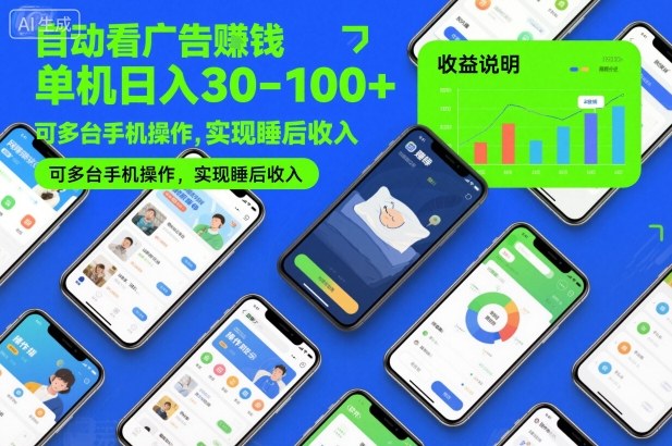 自动看广告賺钱，单机日入30-100+，可多台手机操作，实现睡后收入【揭秘】-猴哥VIP资源站