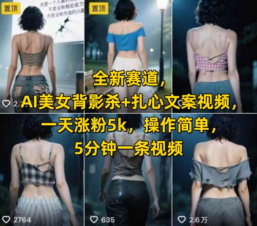 全新赛道,AI美女背影杀+扎心文案视频,一天涨粉5k,操作简单,5分钟一条视频-猴哥VIP资源站
