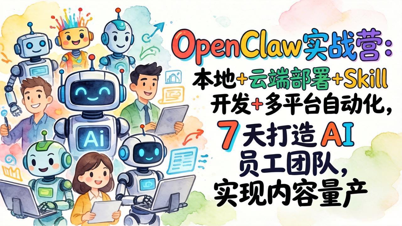OpenClaw实战营：本地+云端部署+Skill开发+多平台自动化，7 天打造 AI 员工团队，实现内容量产-猴哥VIP资源站