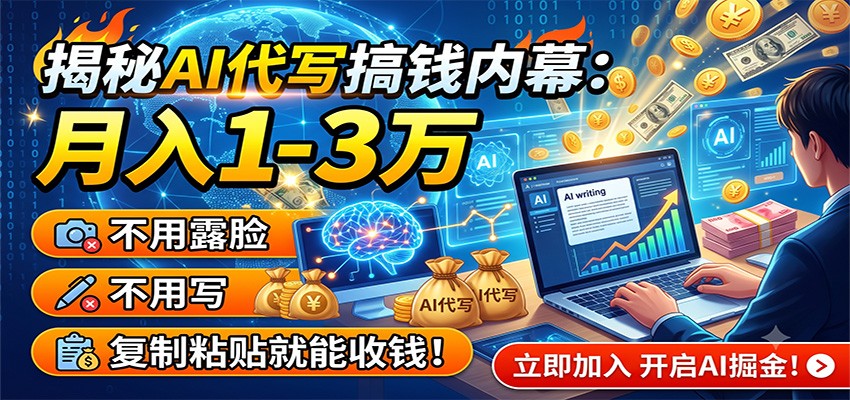 揭秘AI代写搞钱内幕:月入1-3万,不用露脸不用写,复制粘贴就能收钱!-猴哥VIP资源站