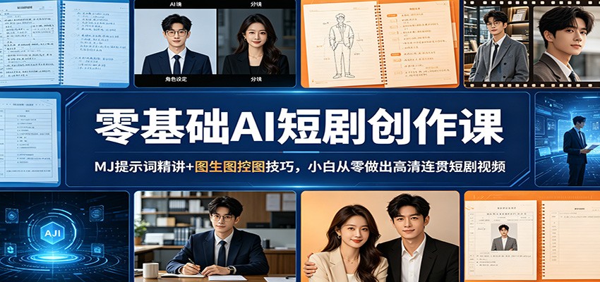 零基础AI短剧创作课：MJ提示词精讲+图生图控图技巧，小白从零做出高清连贯短剧视频-猴哥VIP资源站