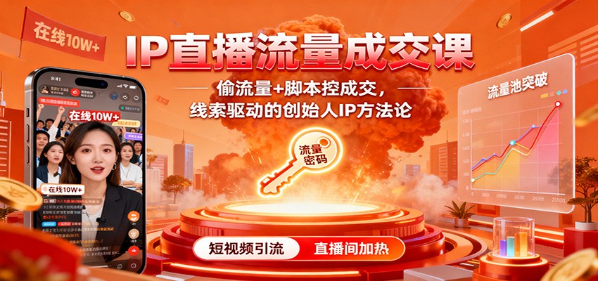 IP直播流量成交课:偷流量+脚本控成交,线索驱动的创始人IP方法论-猴哥VIP资源站