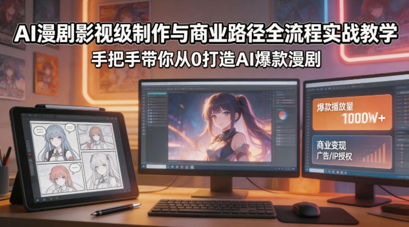 AI漫剧影视级制作与商业路径全流程实战教学,手带你从0打造AI爆款漫剧-猴哥VIP资源站
