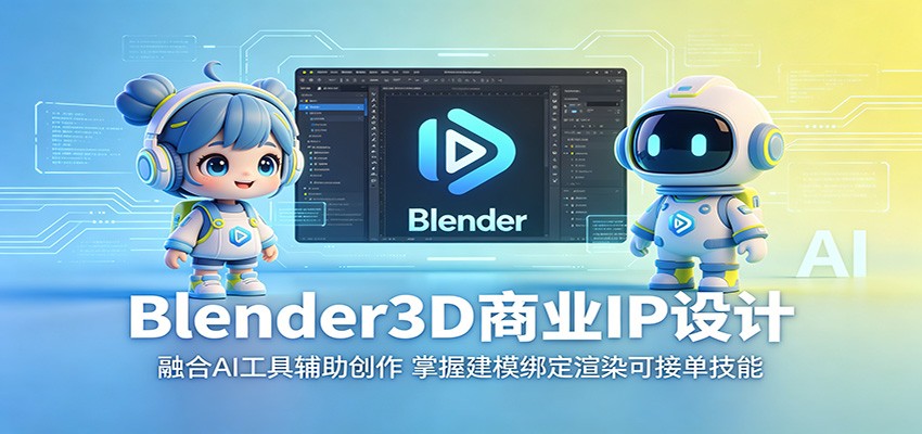 Blender3D商业IP设计：融合AI工具辅助创作，掌握建模绑定渲染可接单技能-猴哥VIP资源站