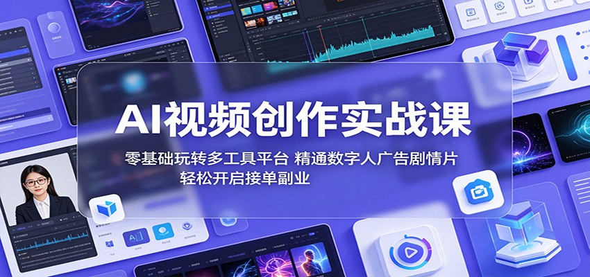 AI视频创作实战课：零基础玩转多工具平台，精通数字人广告、剧情片，轻松开启接单副业-猴哥VIP资源站