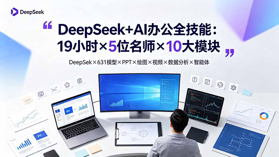 DeepSeek+AI办公全技能:19小时×5名师×10大模块,一站式打通AI办公全链路-猴哥项目网