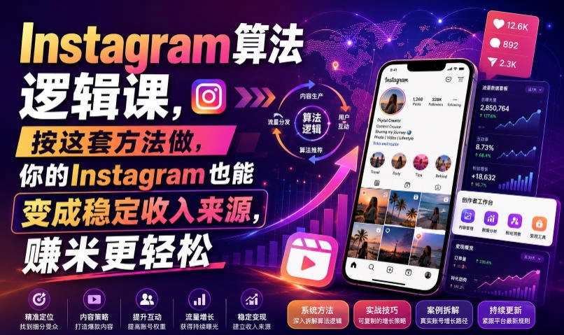 Instagram算法逻辑课，从0到年入10W+美金的红人变现系统-猴哥项目网